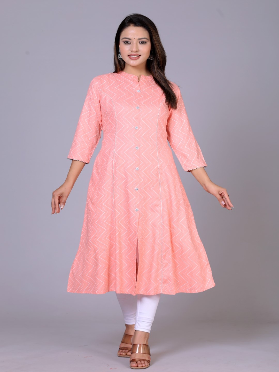 

ANTU KURTIES Geometric Printed Regular Cotton Straight Kurta, Peach