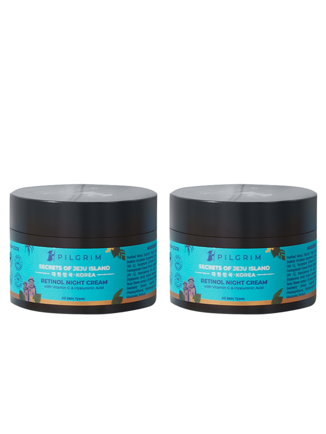 

Pilgrim Set of 2 Retinol Night Cream with Vitamin C & Hyaluronic Acid - 50 g each, Teal