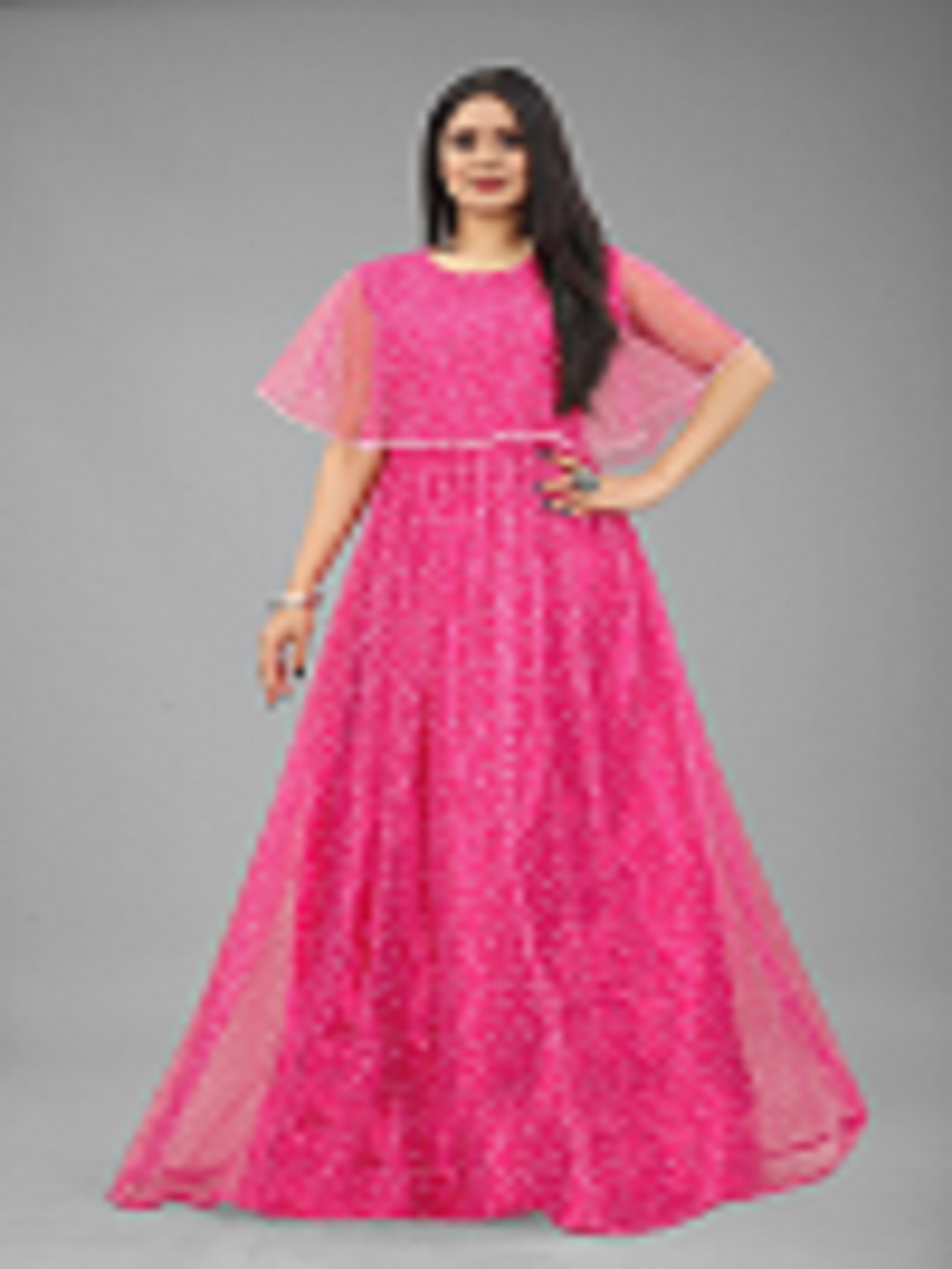 

JULEE Printed Flared Sleeve Fit & Flare Maxi Dress, Magenta