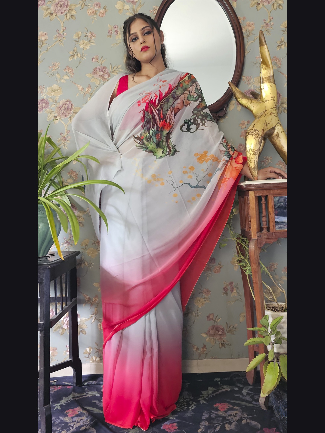 

BBG Royals Ethnic Motifs Pure Chiffon Saree, Grey