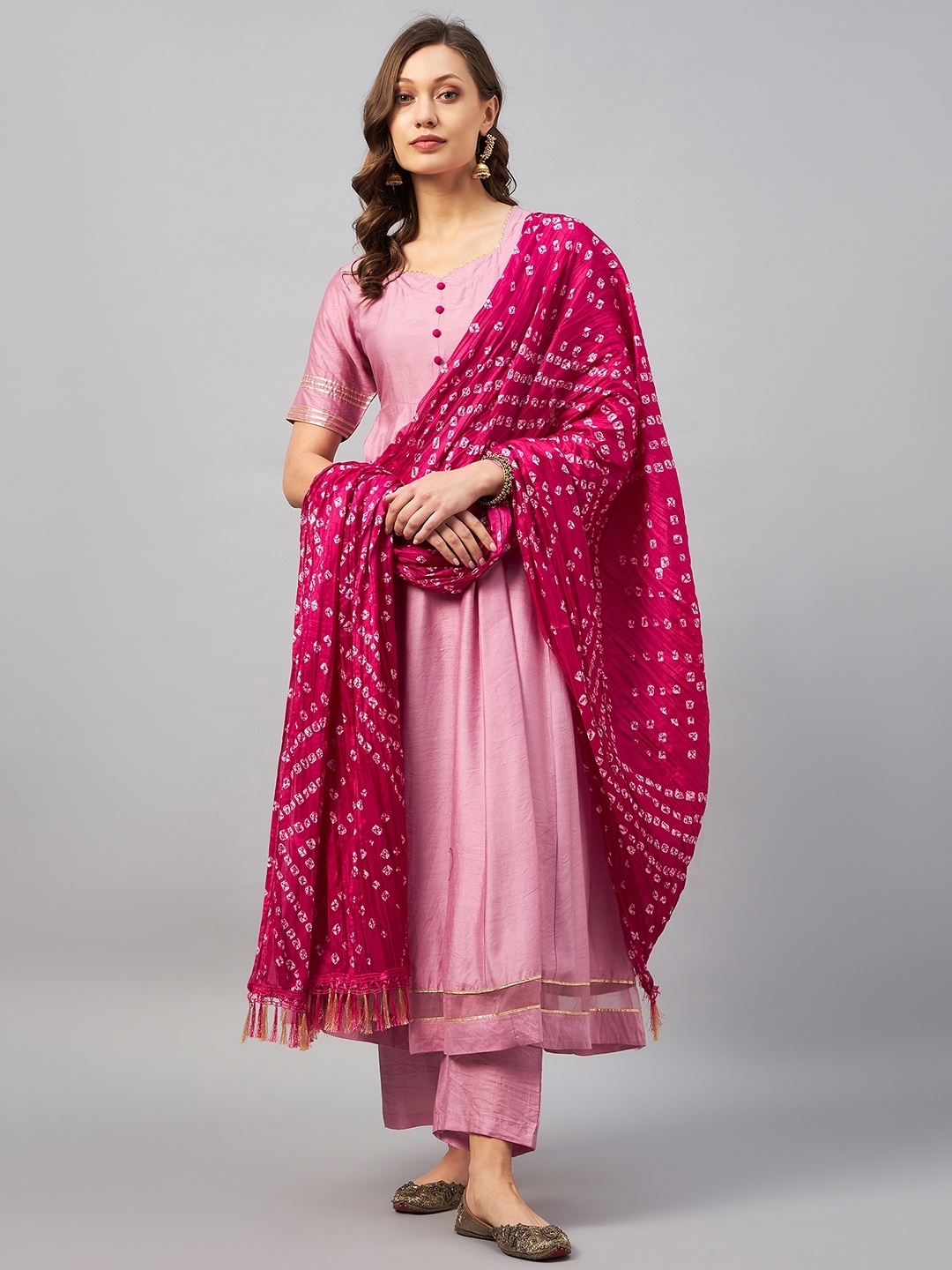 

Azira Empire Gotta Patti Anarkali Kurta with Palazzos & Dupatta, Pink