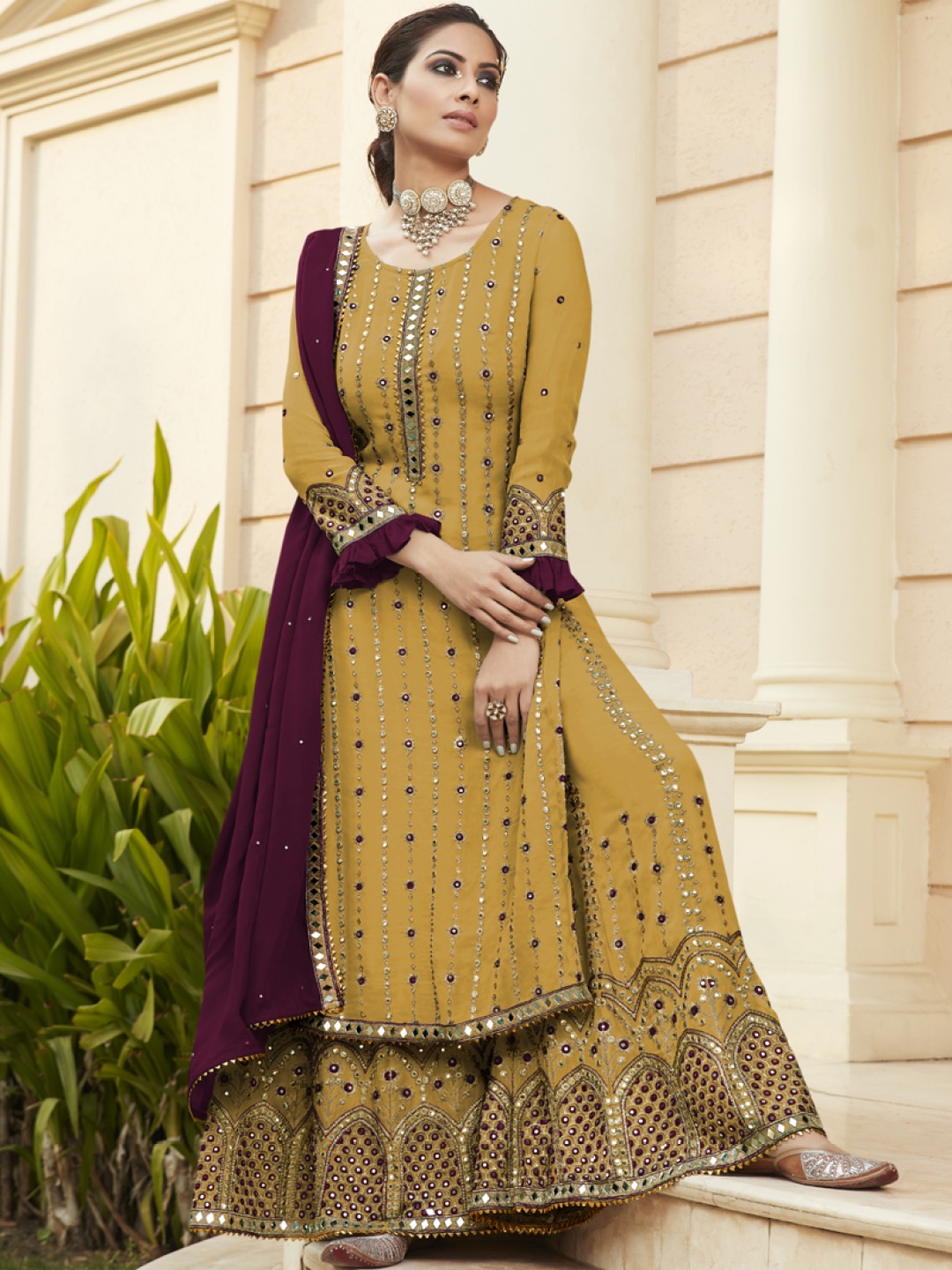 

ASISA Embroidered Semi-Stitched Dress Material, Mustard