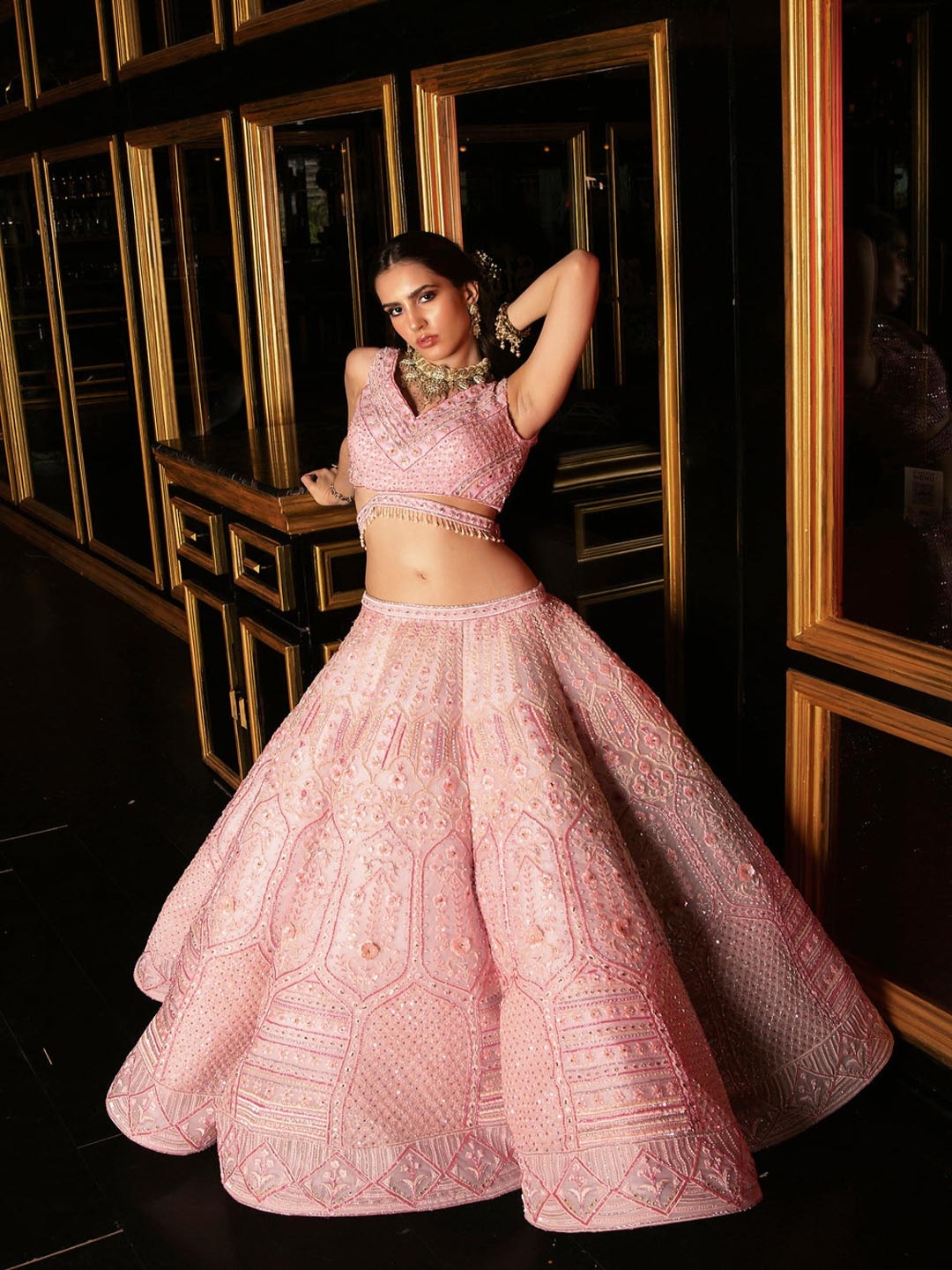 

KIASA By Ronak & Shruti Embellished Ready to Wear Organza Lehenga Blouse With Dupatta, Pink