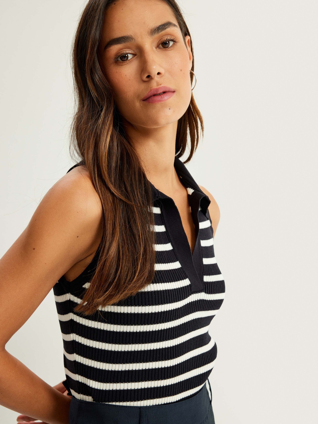 

Koton Shirt Collar Striped Top, Black