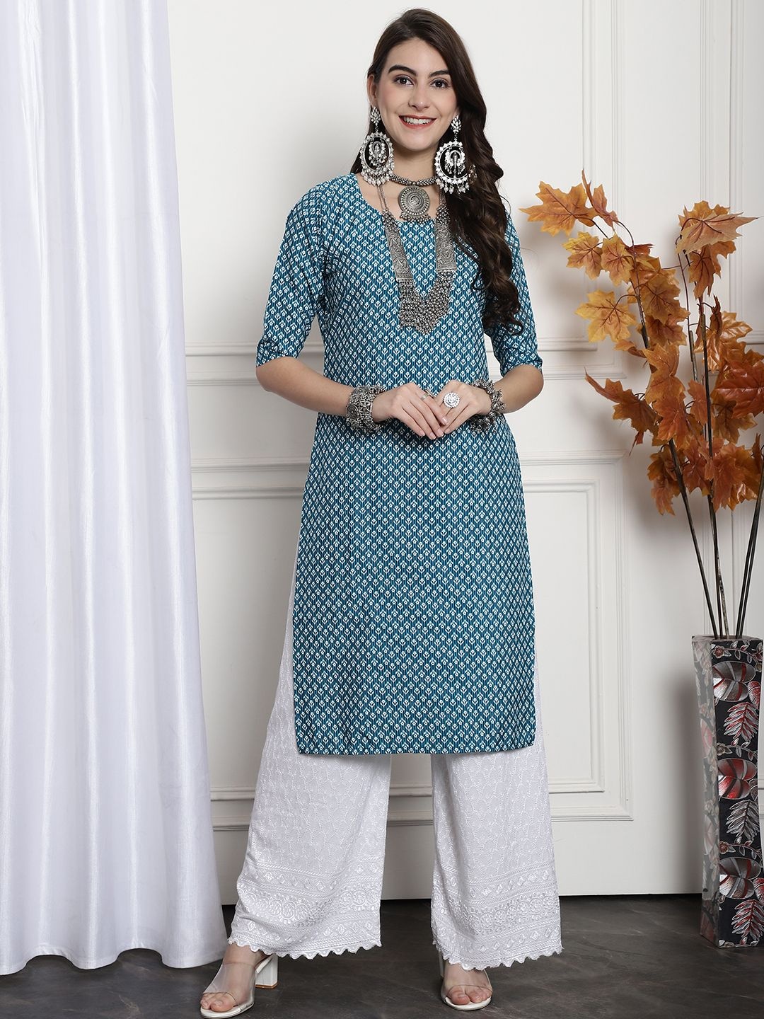 

7Threads Selection Of 6 Ethnic Motifs Printed Crepe Kurtas, Blue