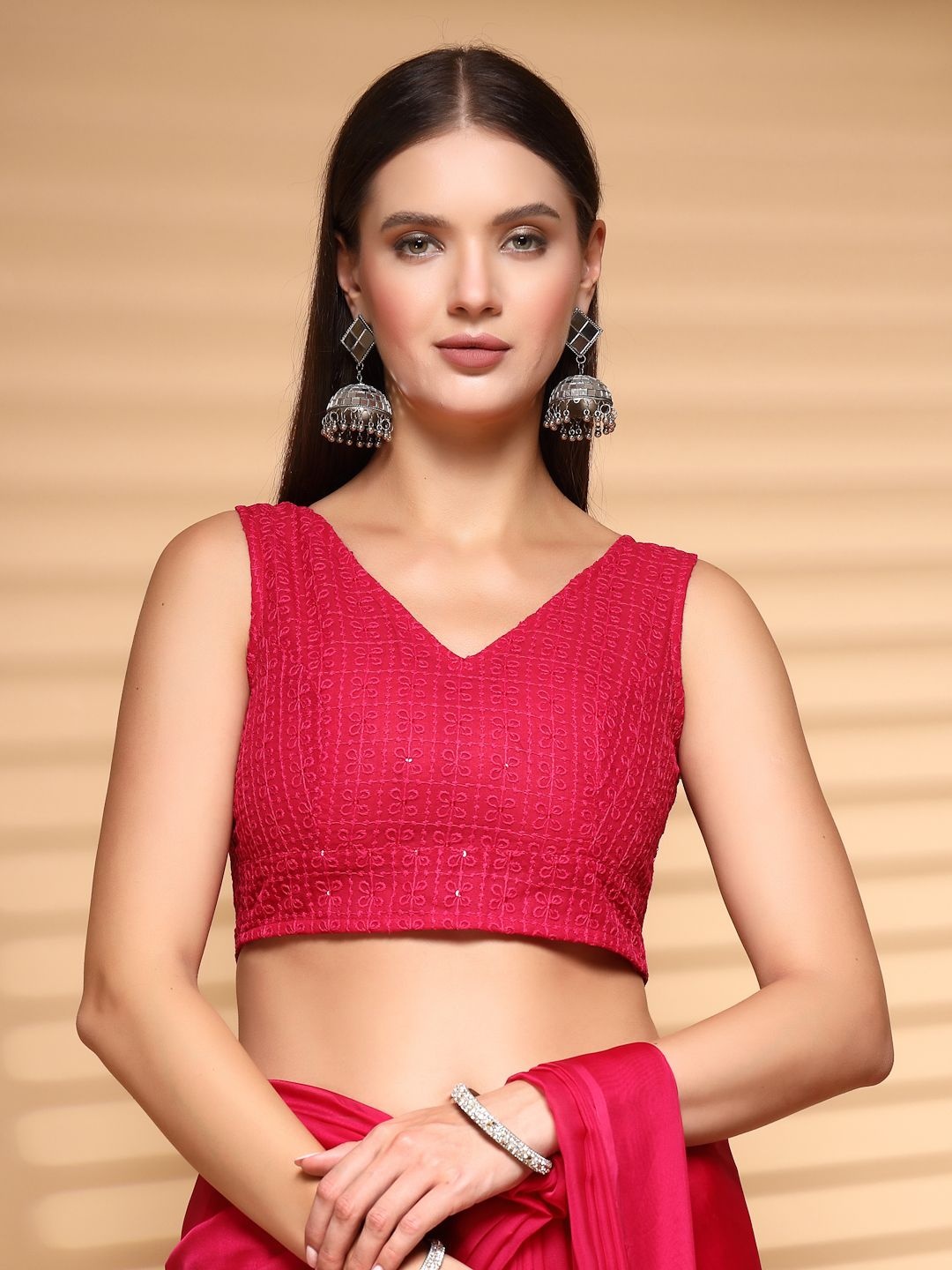 

Oomph! Women Non Padded Boat Neck Saree Blouse, Pink