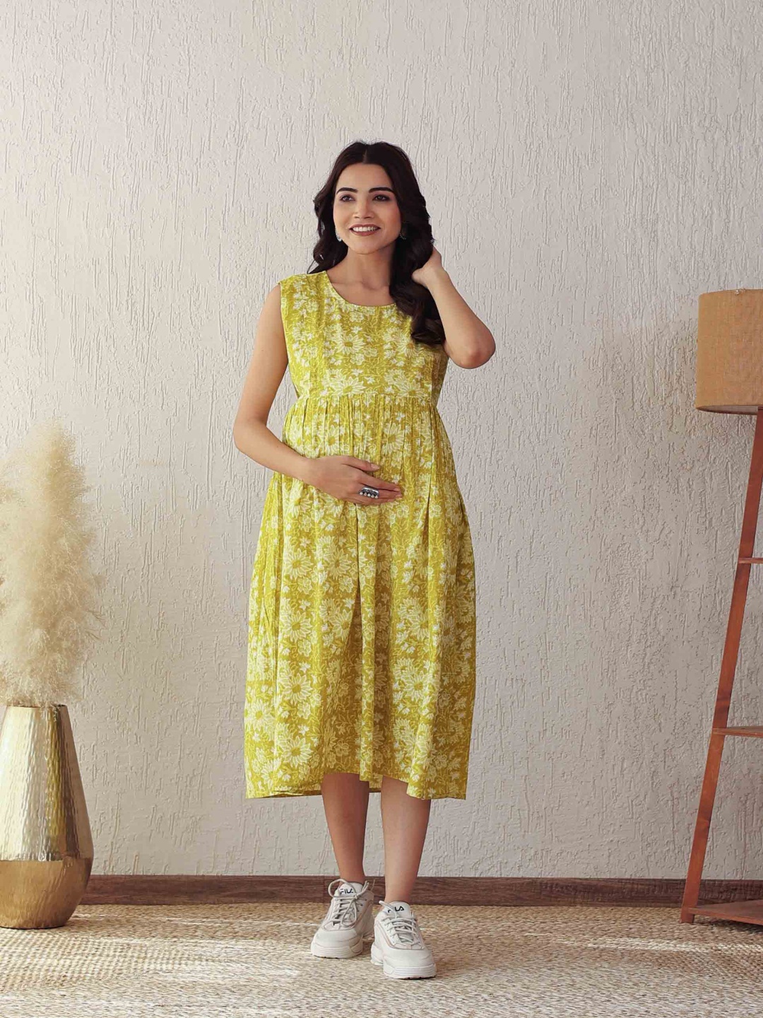 

GMI Floral Print Maternity Fit & Flare Maxi Dress, Green