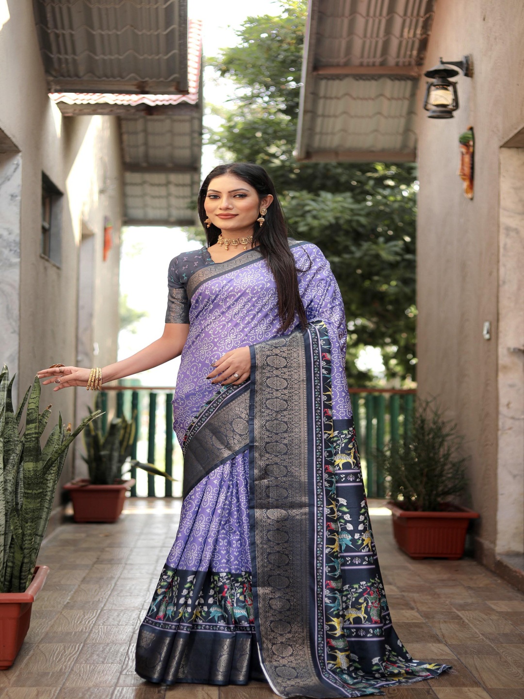 

Anaita Bandhani Zari Pure Silk Bandhani Saree, Purple