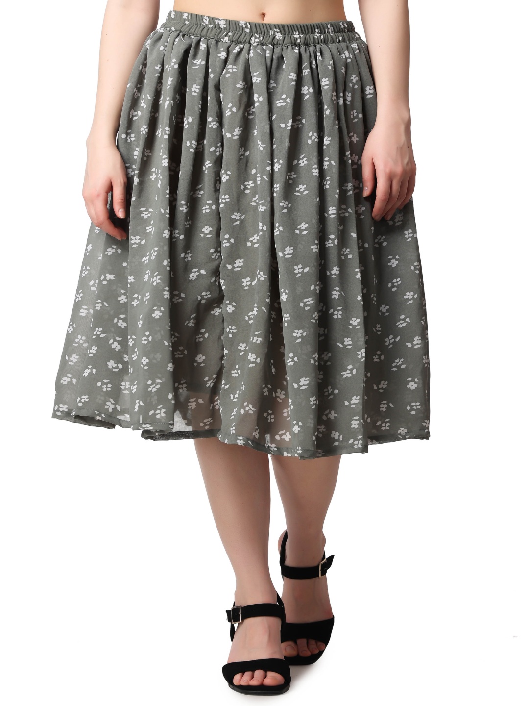 

SCORPIUS Printed Flared Midi Skirts, Grey