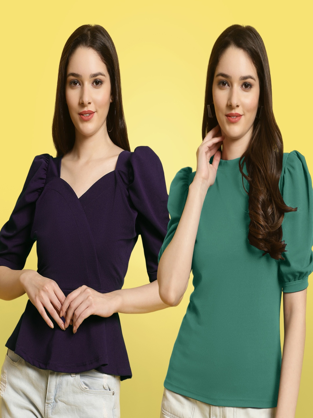 

Metronaut Women Pack of 2 Sweetheart Neck Crop Top, Multi