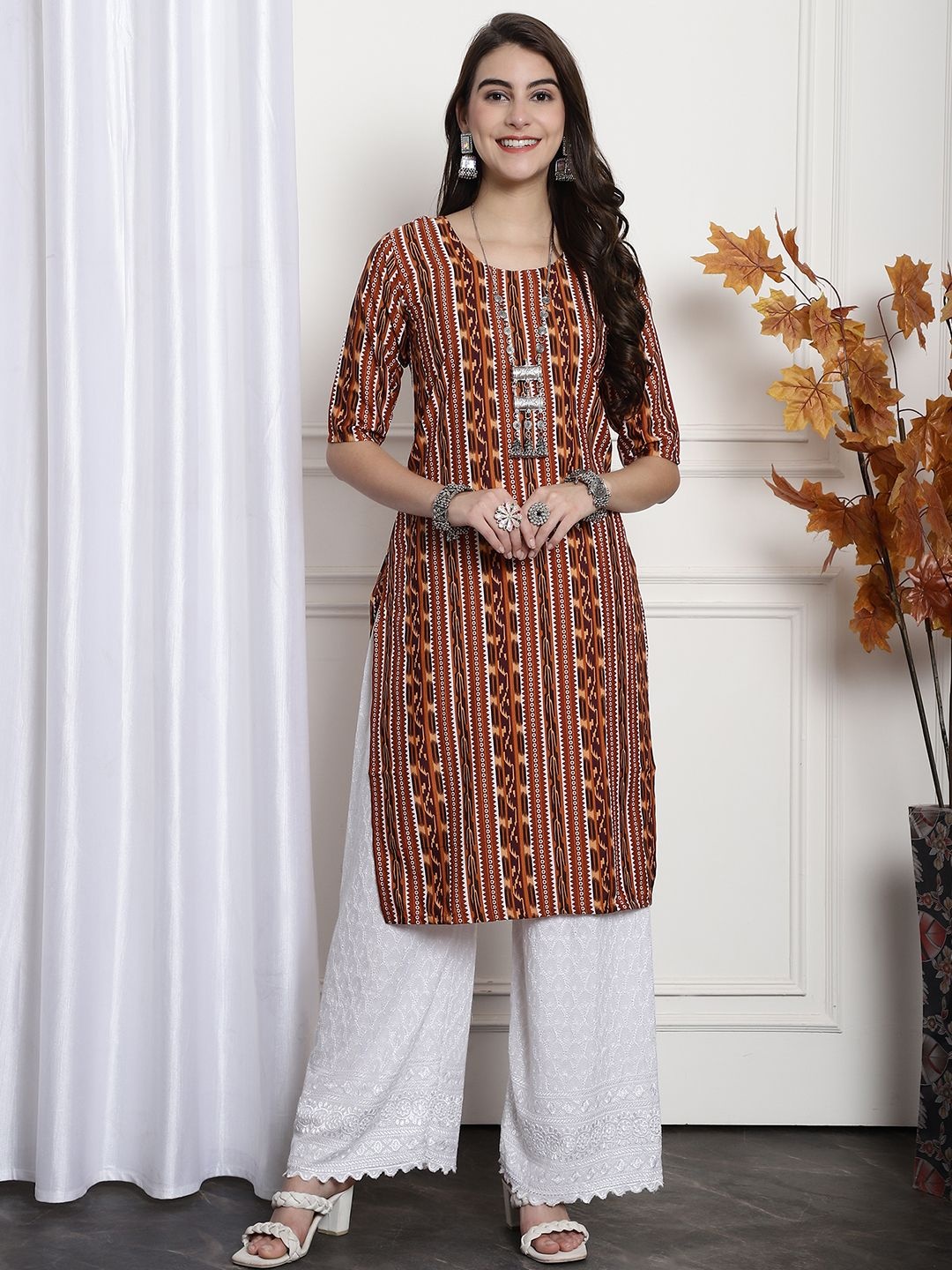 

7Threads Selection Of 6 Ethnic Motifs Printed Crepe Straight Kurtas, Red