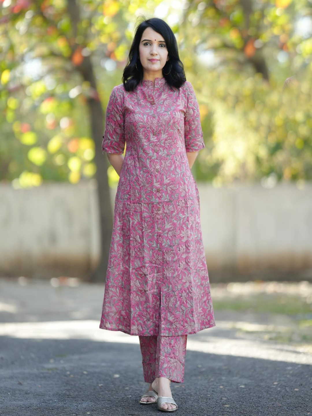 

Anni Designer Ethnic Motifs Printed A-Line Kurta With Trouser, Pink