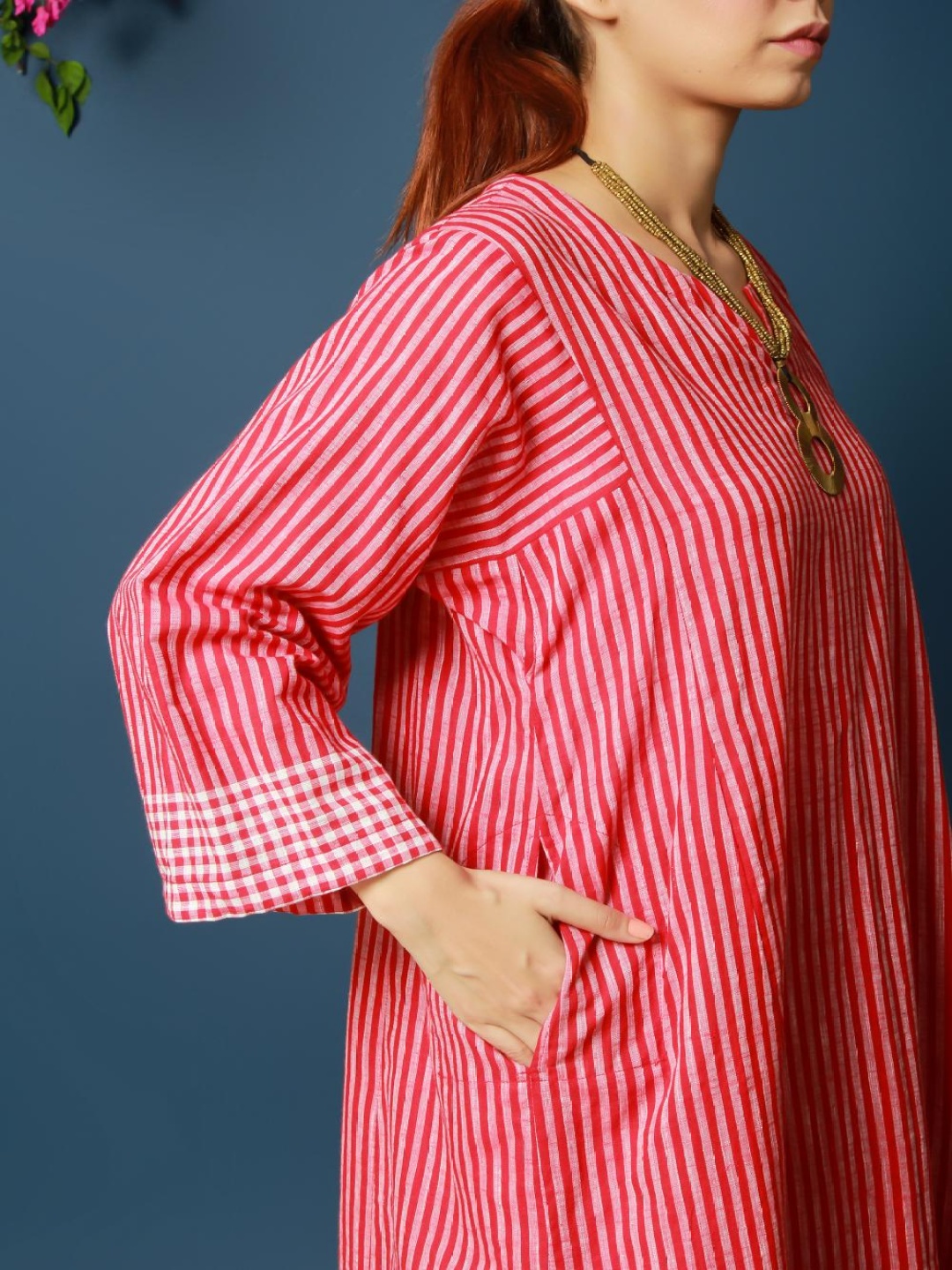 

VASSTRAM Striped Tunic & Trouser Pure Cotton Co-Ords, Red