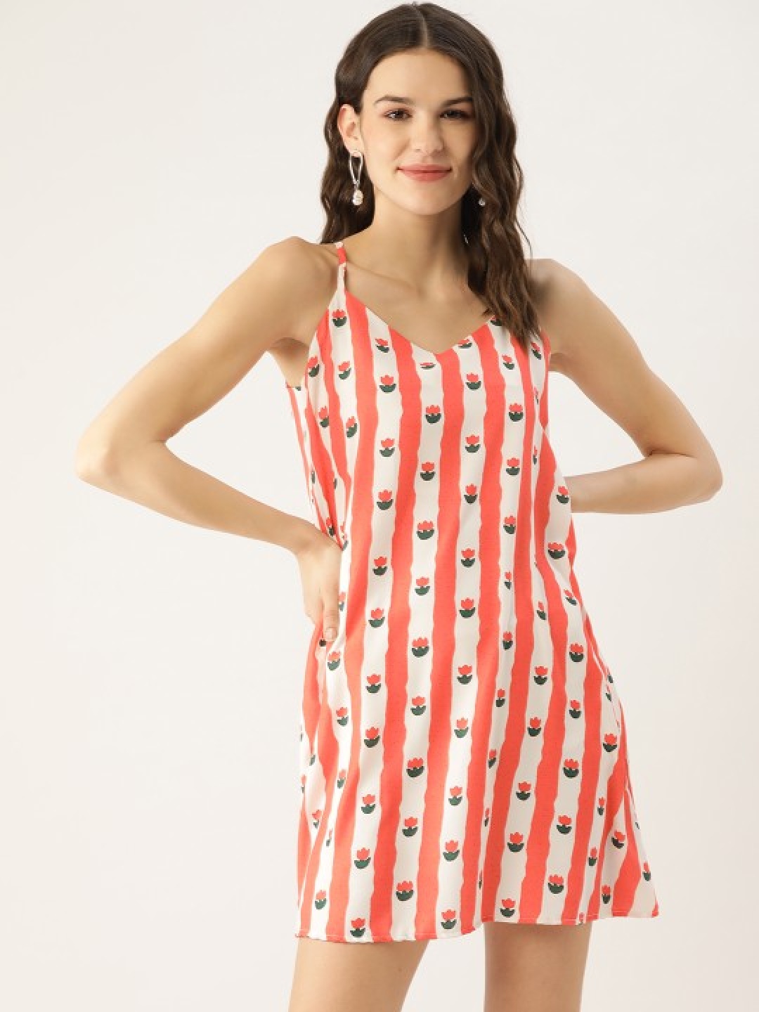 

MELOSO Women Printed A-Line Mini Shoulder Straps Dress, White