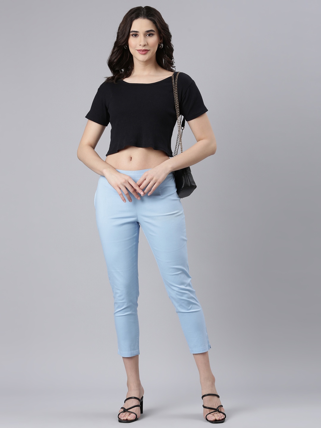 

Souchii Women Tailored Tapered Fit High-Rise Easy Wash Trousers, Blue