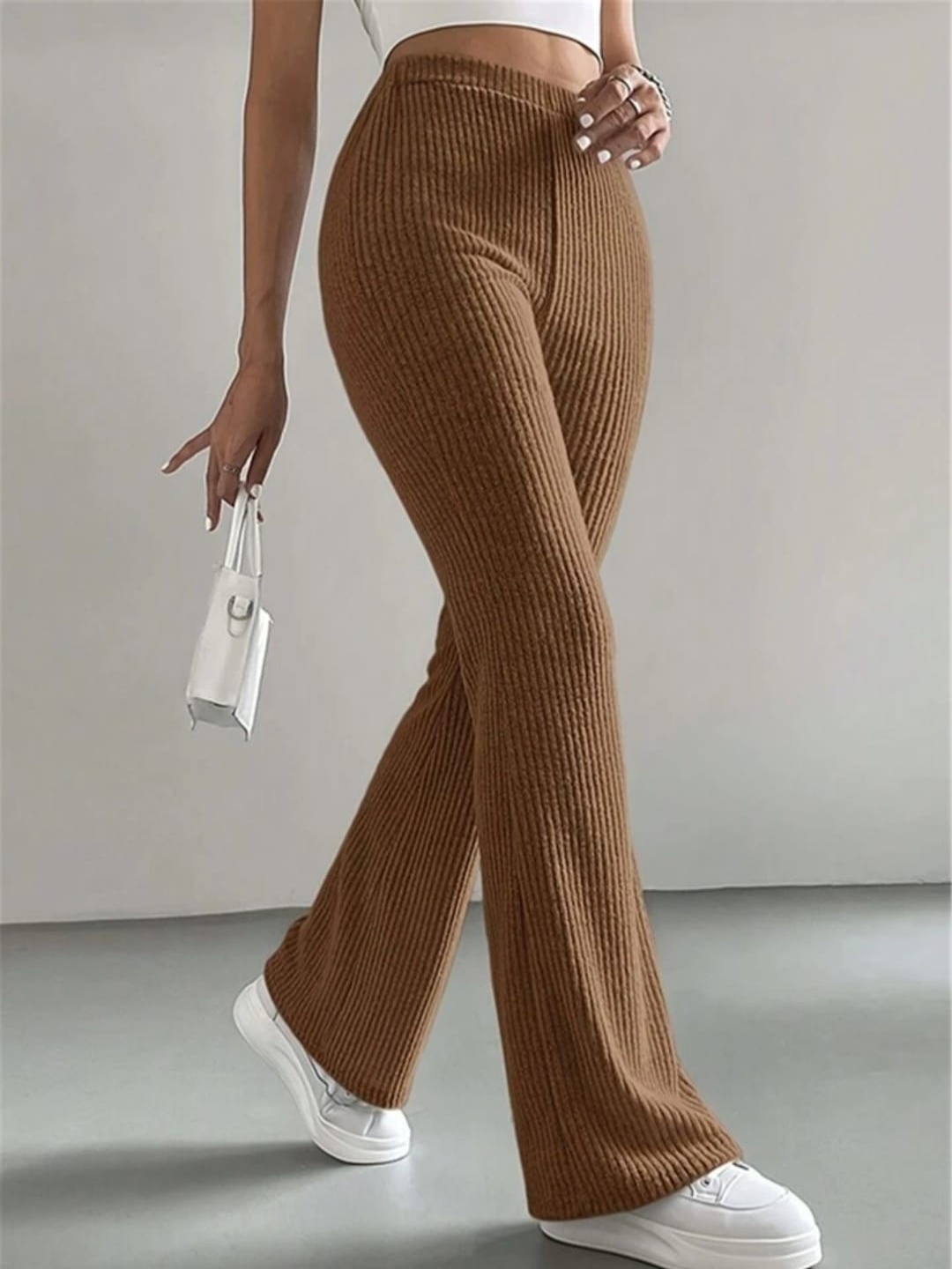 

Next One Women Solid High-Rise Trousers, Brown