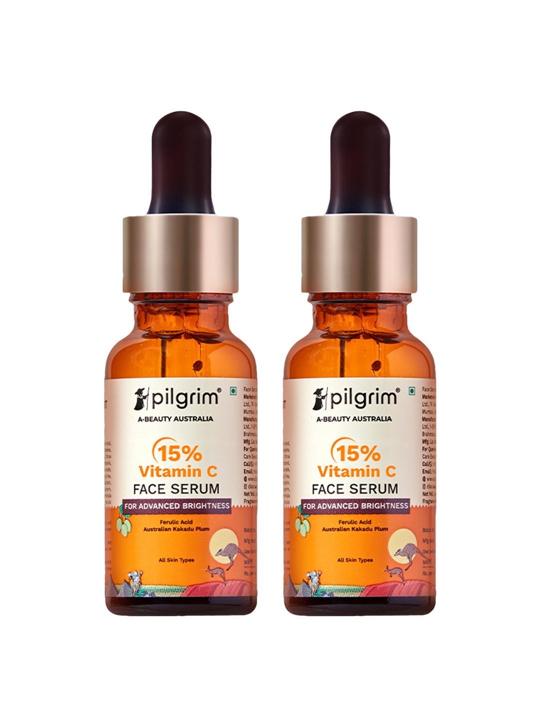 

Pilgrim 2-Pcs 15% Vitamin C Face Serum with Ferulic Acid & Kakadu Plum - 20 ml each, Orange