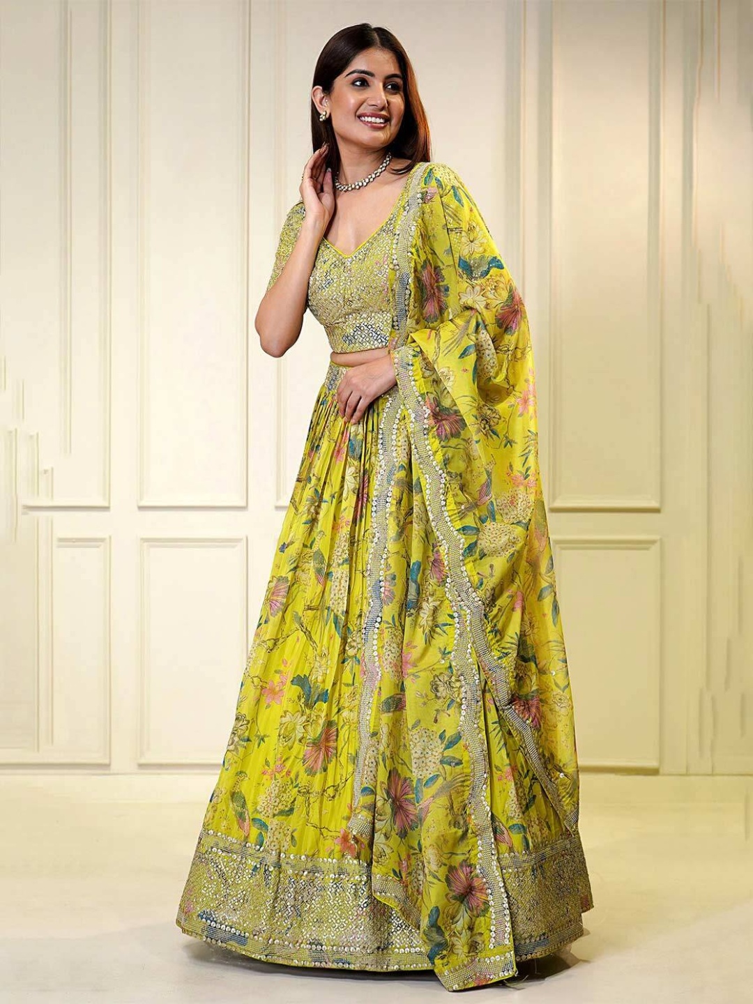 

JIHU CULTURE Embroidered Semi-Stitched Lehenga & Unstitched Blouse With Dupatta, Yellow