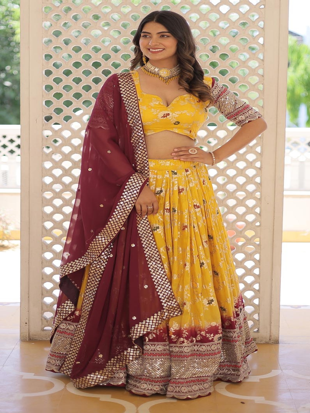 

Ethnic Yard Sequinned Semi-Stitched Lehenga & Unstitched Blouse With Dupatta, Yellow