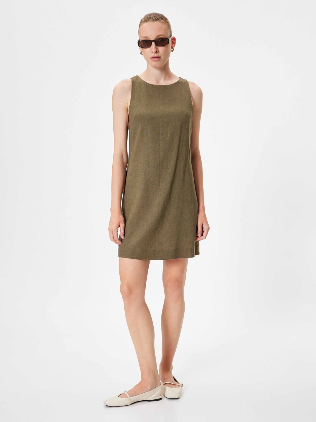 

Koton Women Boat Neck A-Line Mini Dress, Khaki