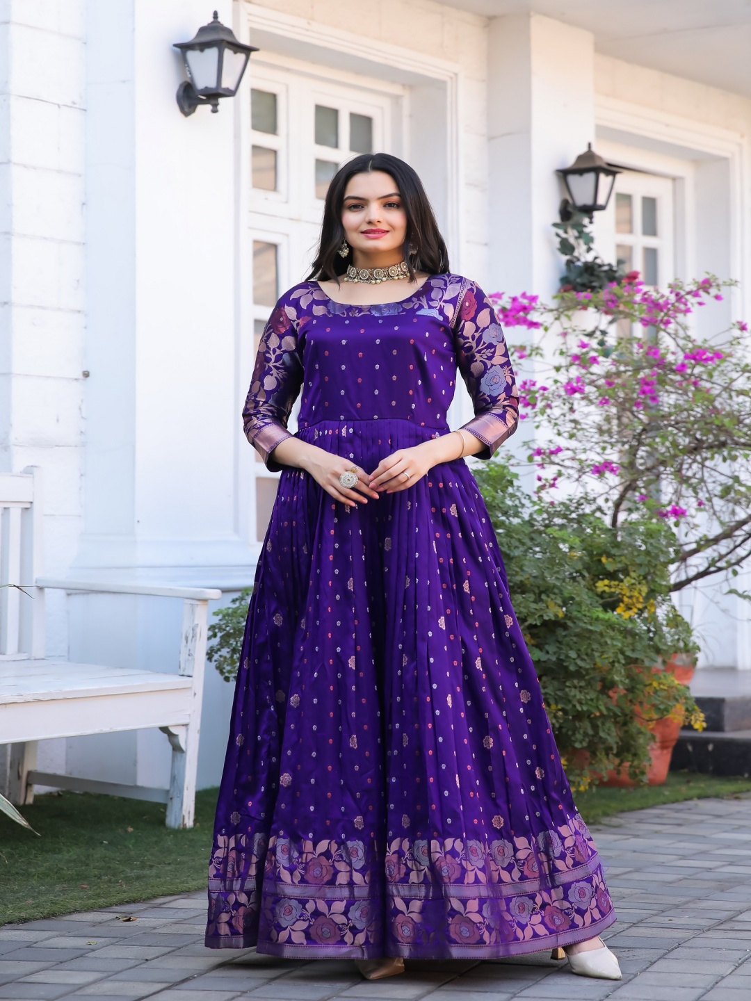 

Tasarika Printed Fit & Flared Maxi Ethnic Dress, Violet
