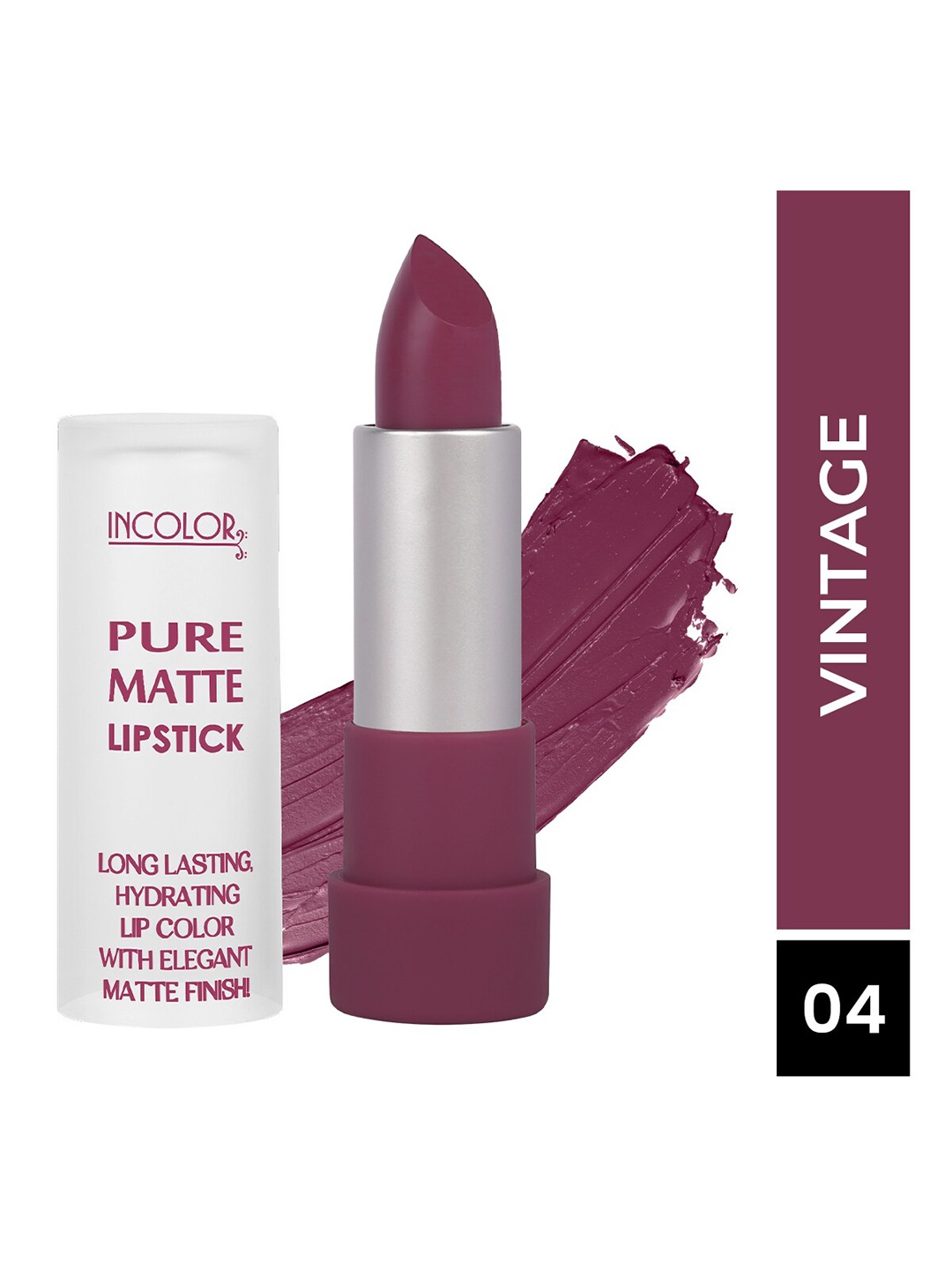 

INCOLOR Long Lasting & Hydrating Pure Matte Lipstick - Vintage 04, Purple