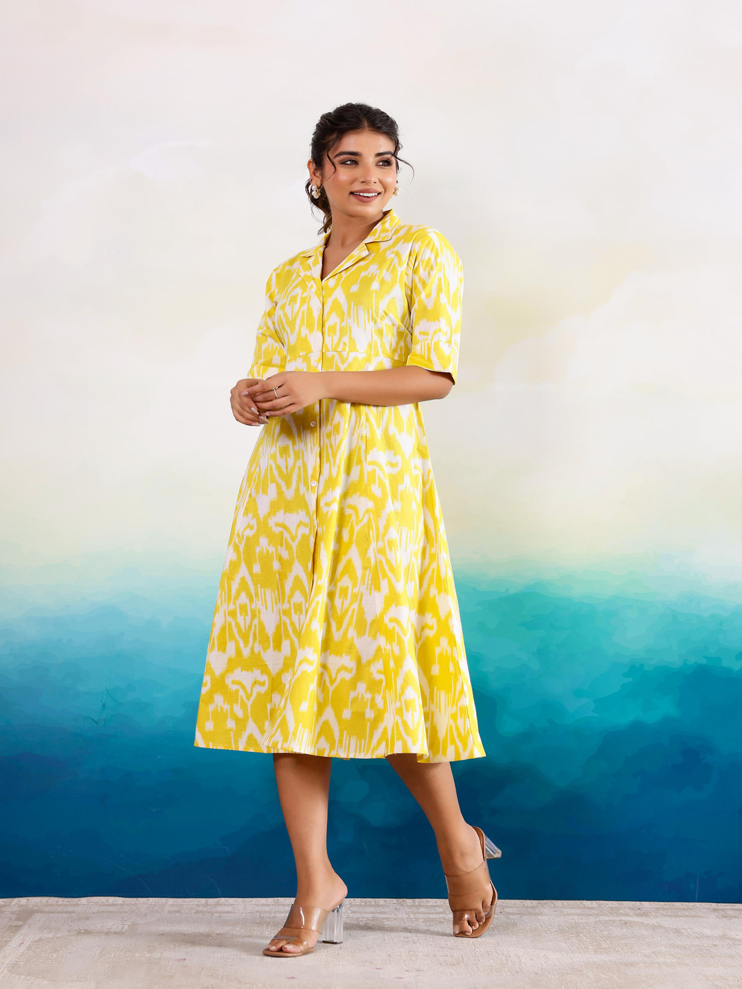 

FLAVIA CREATION Printed Cotton Shirt Dress, Na