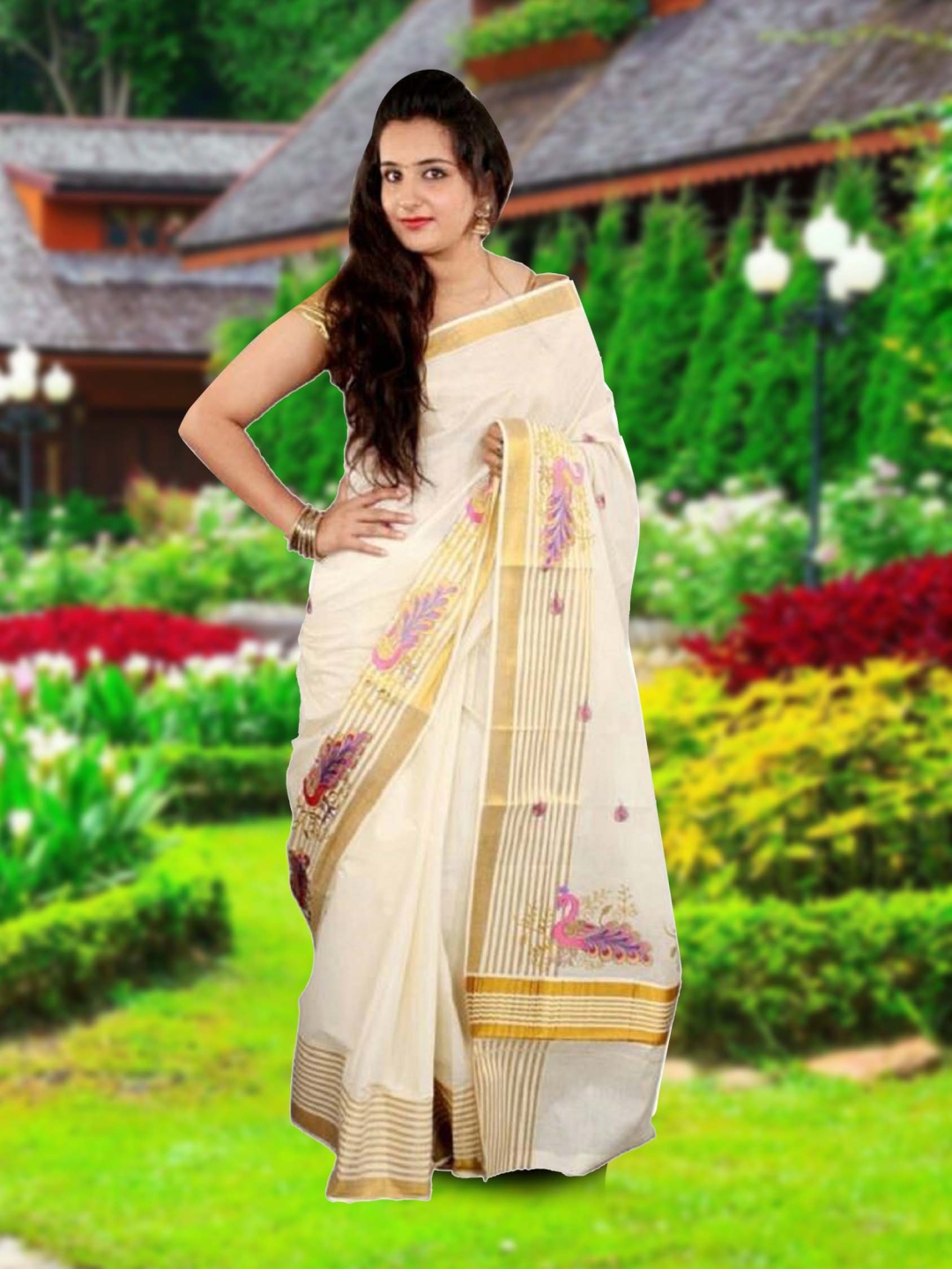 

Rst R Selvamani Tex Woven Design Zari Pure Cotton Kasavu Saree, Off white