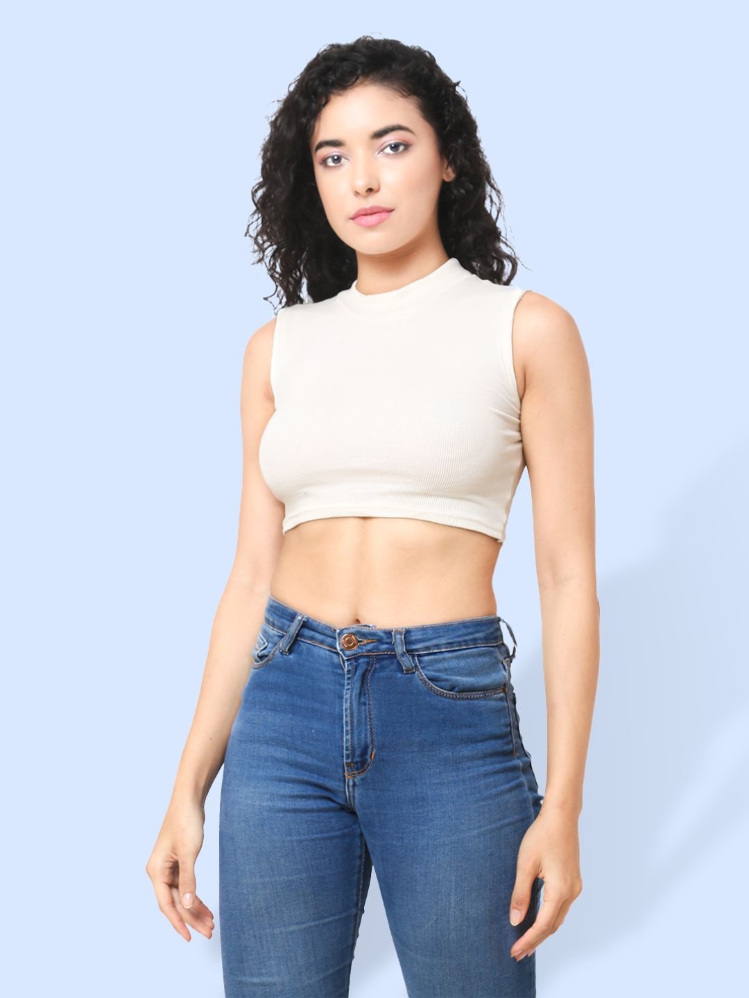 

CareDone Women Sleeveless High Neck Casual Crop Top, White