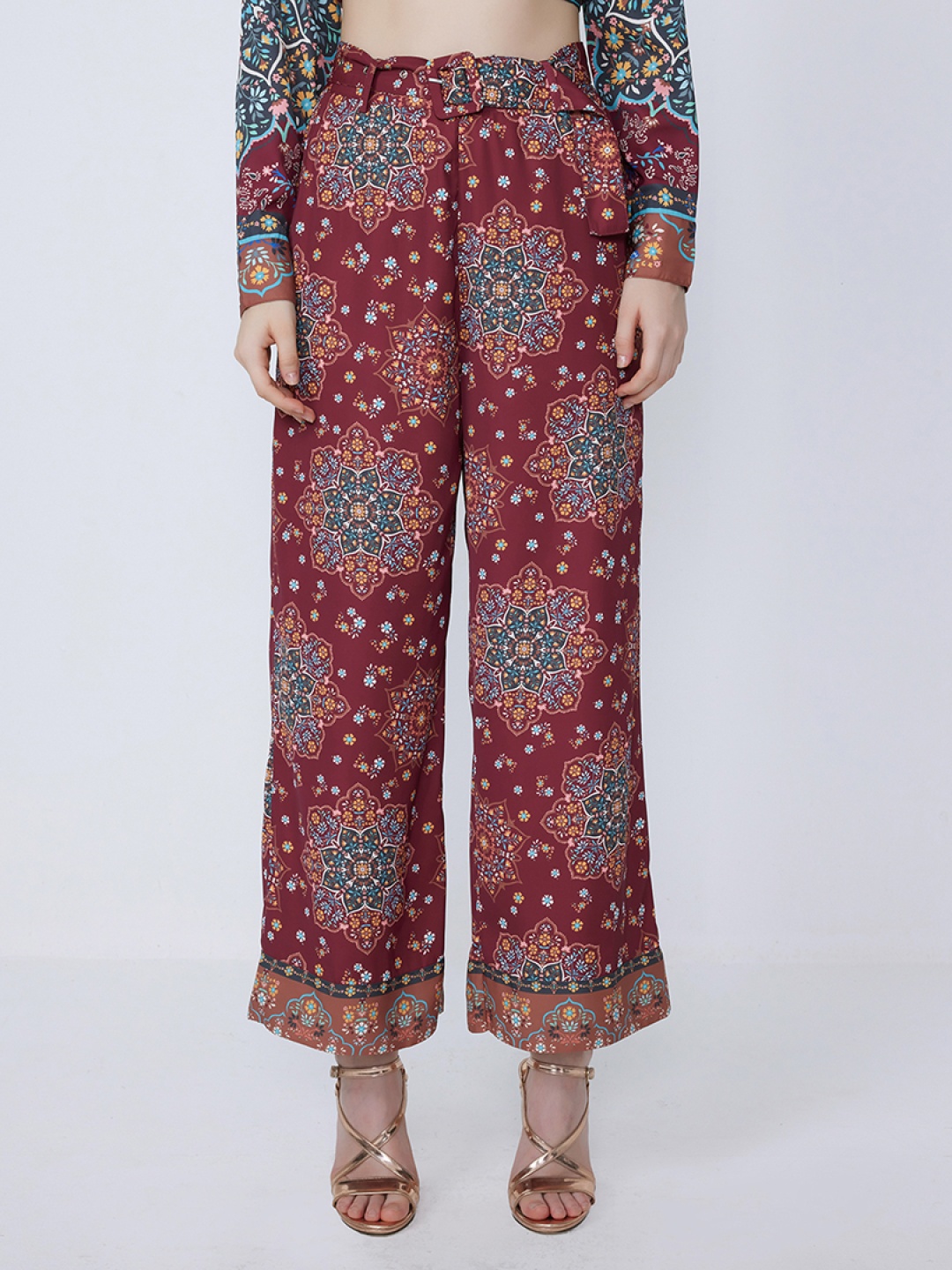 

COVER STORY Women Ethnic Motifs Printed Flared Trousers, Rust