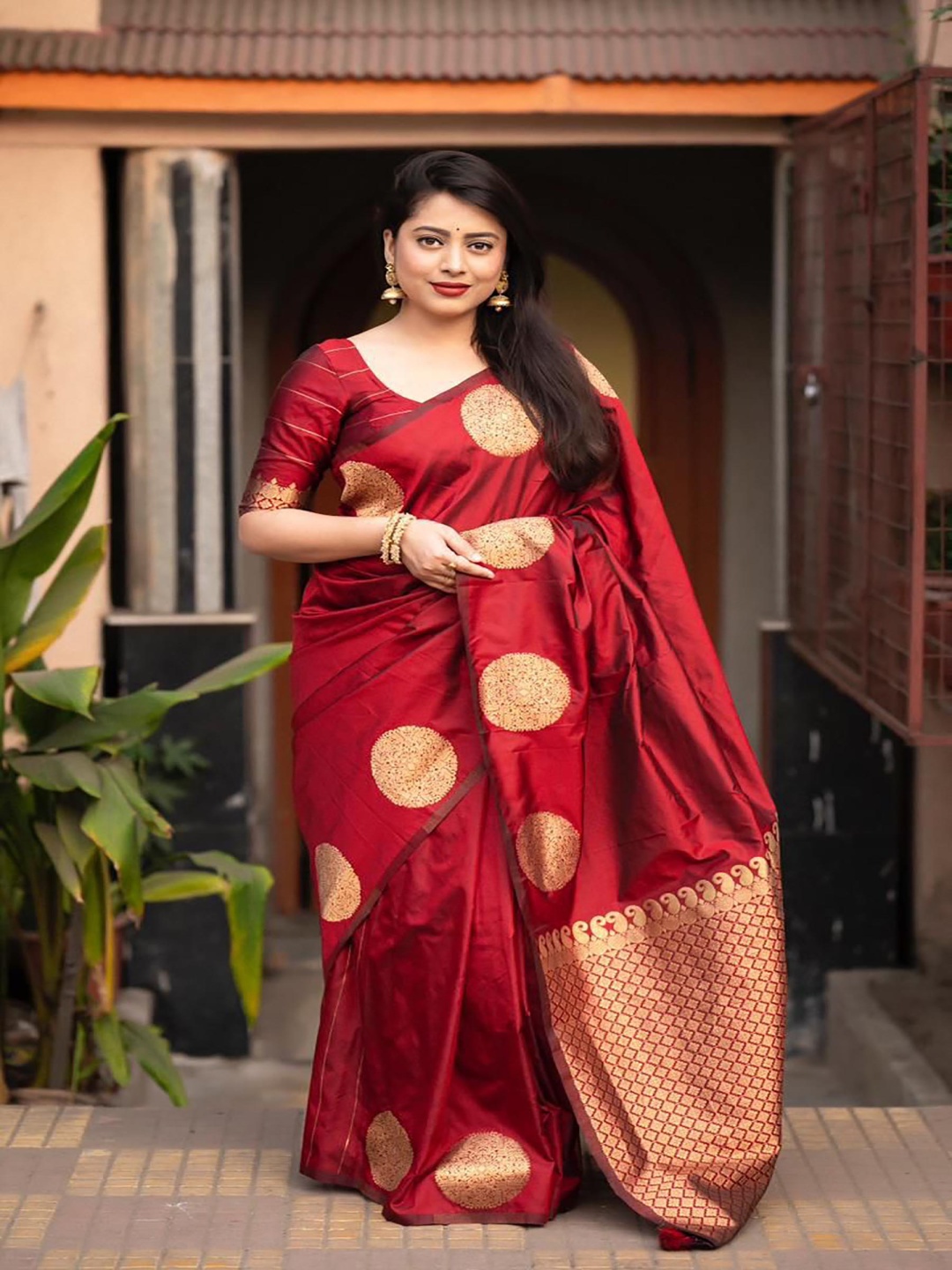 

Aldwych Eyhnic Motifs Zari Banarasi Saree, Red