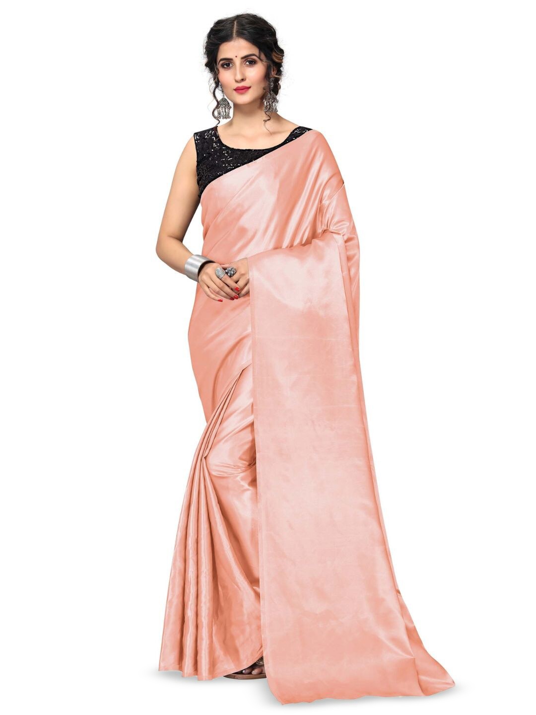 

Aruna Sarees Satin Saree, Peach