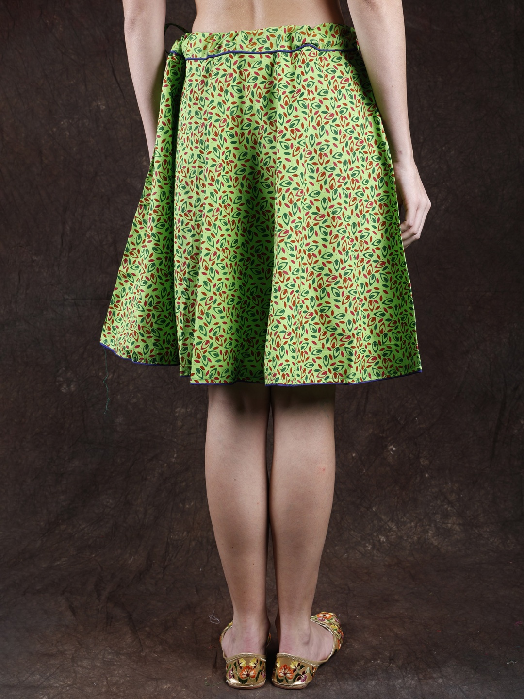 

Exotic India Printed Pure Cotton Flared Skirt, Green