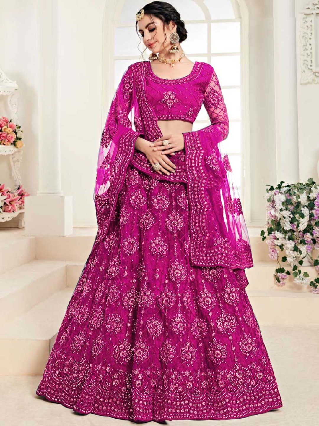 

Cute fellow Beads and Stones Semi-Stitched Lehenga & Unstitched Blouse With Dupatta, Rose