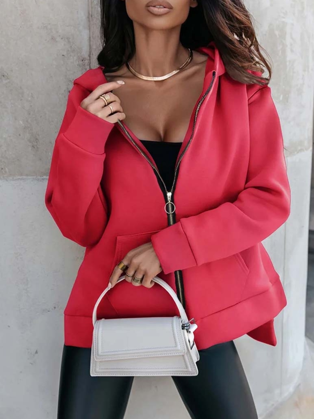

KPOP Women Hooded Sweatshirts, Red