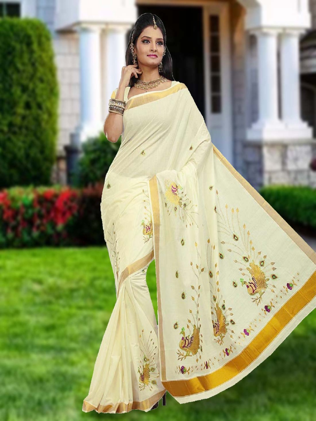 

Rst R Selvamani Tex Pure Cotton Ready to Wear Kasavu Saree, Off white