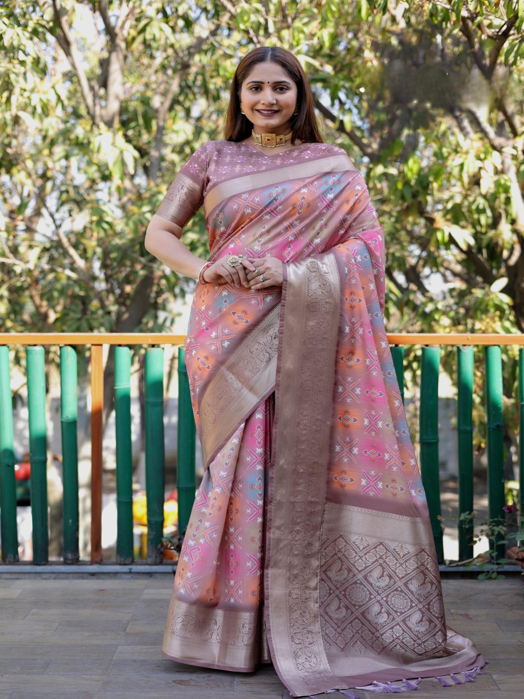 

Anaita Floral Zari Pure Silk Bandhani Saree, Orange