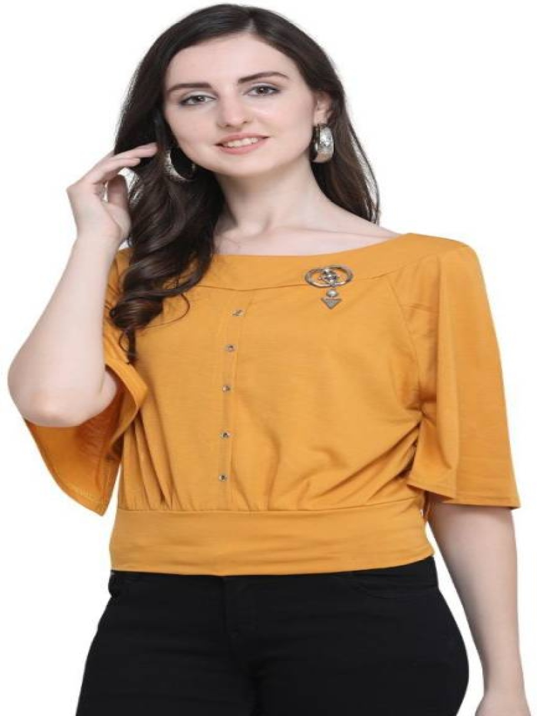 

Fabdeal Flared Sleeve Blouson Top, Yellow