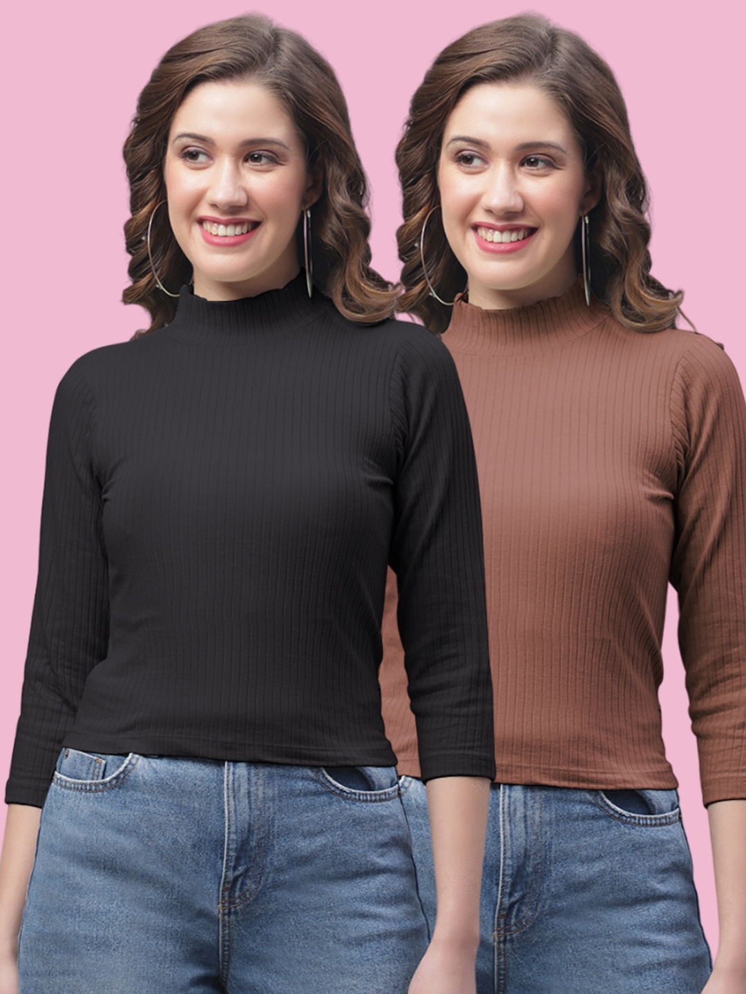 

FBAR Women Pack of 2 Self Design Crop Top, Multi