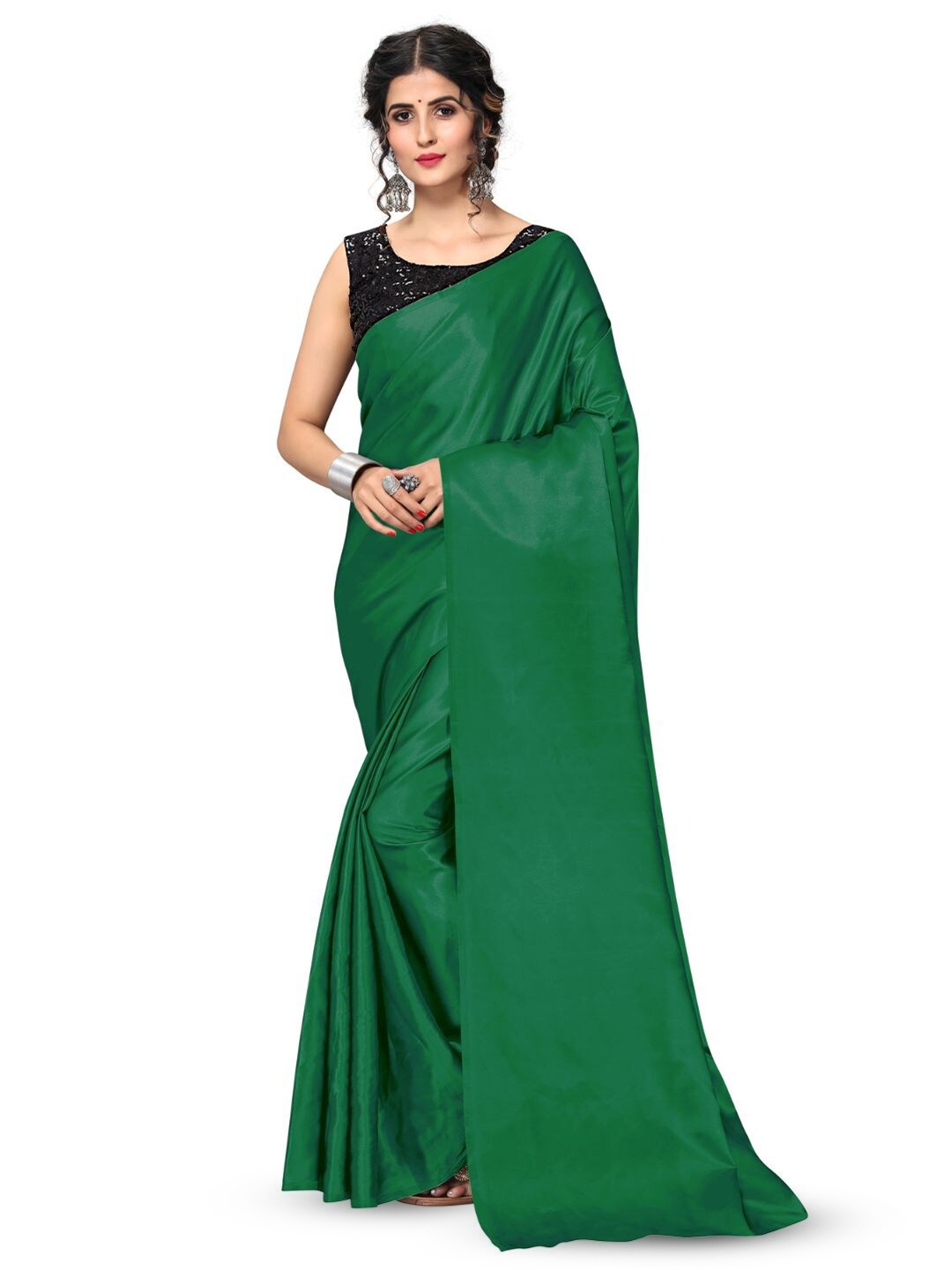 

Aruna Sarees Satin Saree, Green