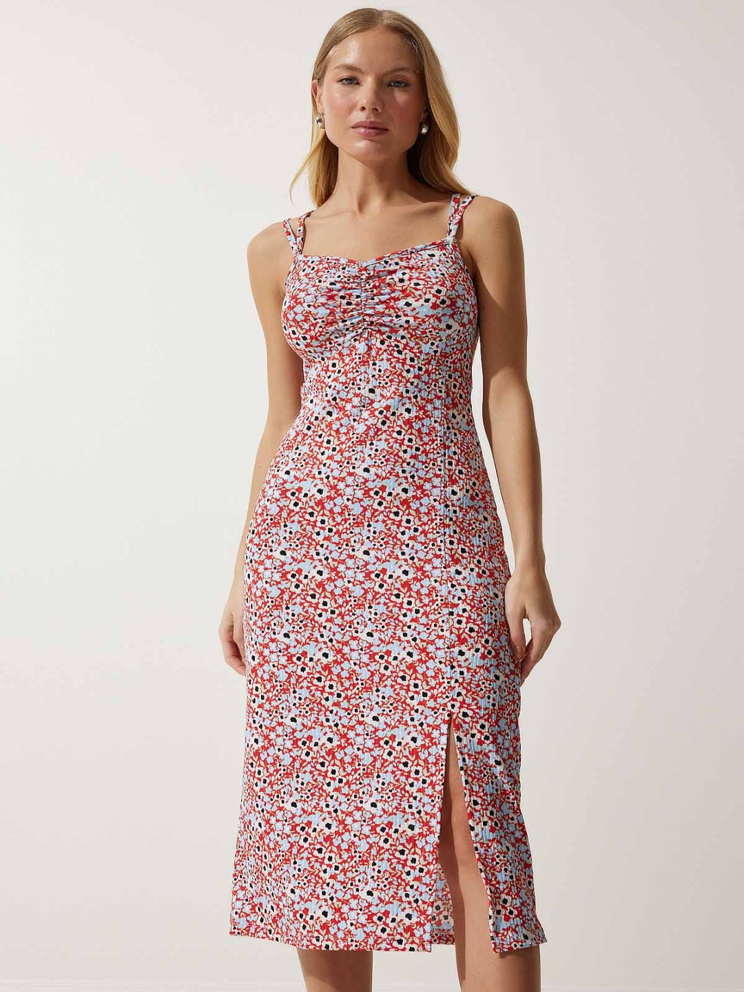 

Happiness istanbul Floral Print Sheath Midi Dress, Red