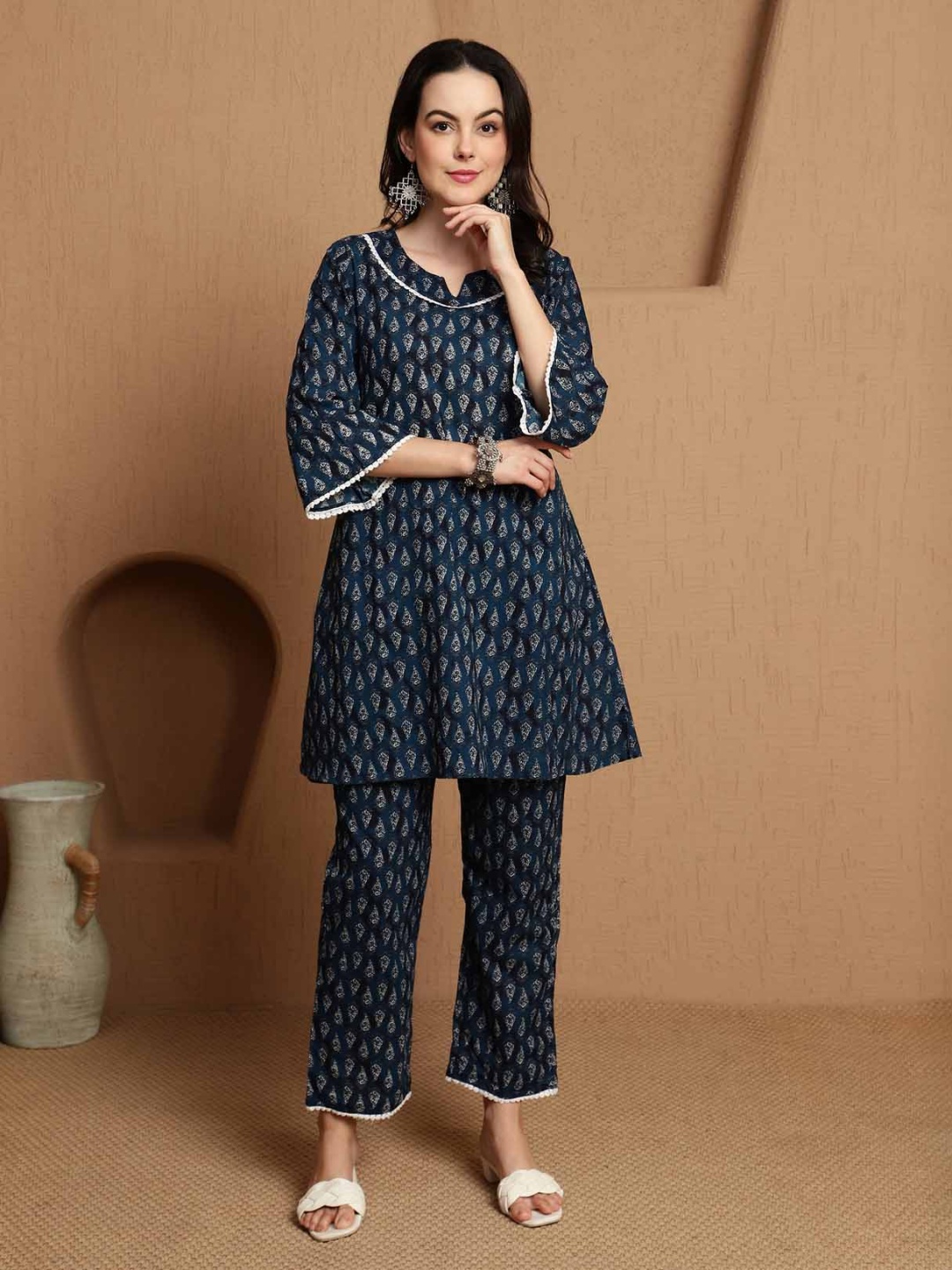 

BANDIA Printed Pure Cotton Tunic With Trousers, Blue