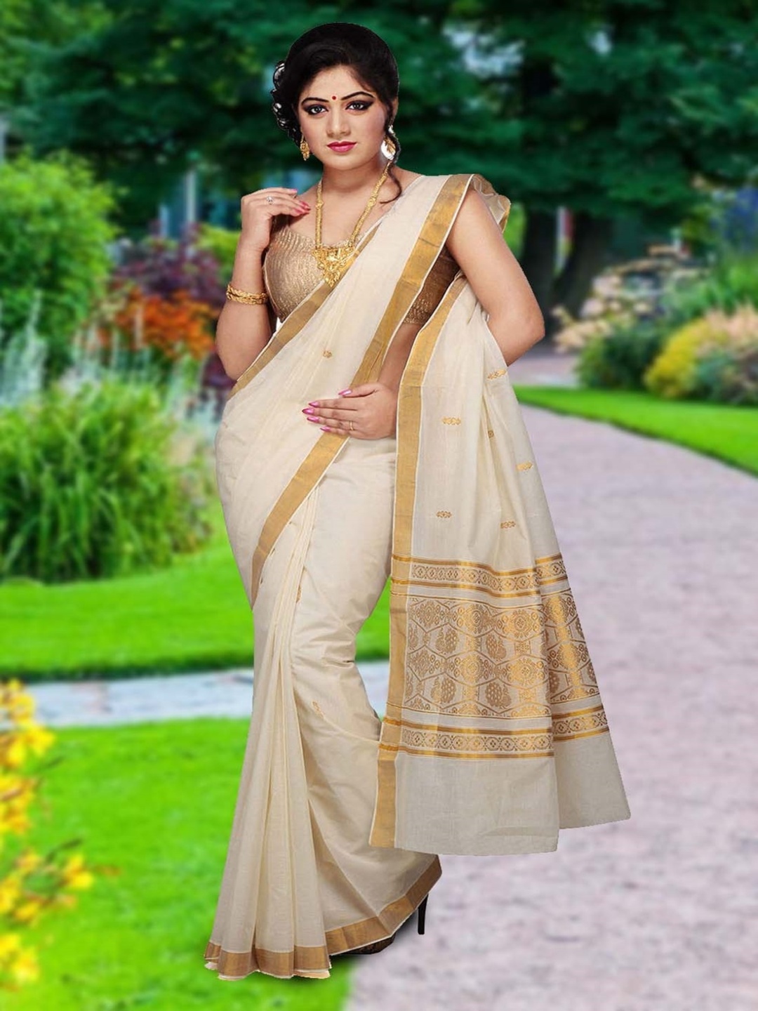 

Rst R Selvamani Tex Woven Design Zari Pure Cotton Kasavu Saree, Off white