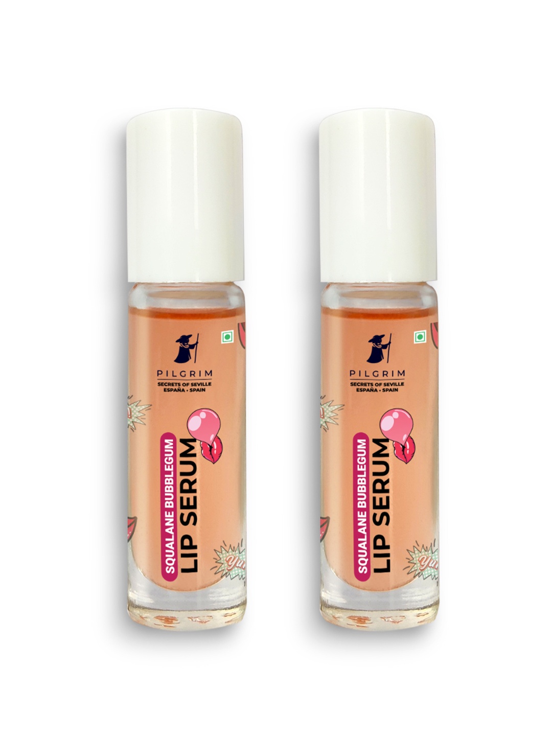 

Pilgrim Set of 2 Squalane Bubblegum Lip Serum with Roll-On - 6 ml Each, Pink