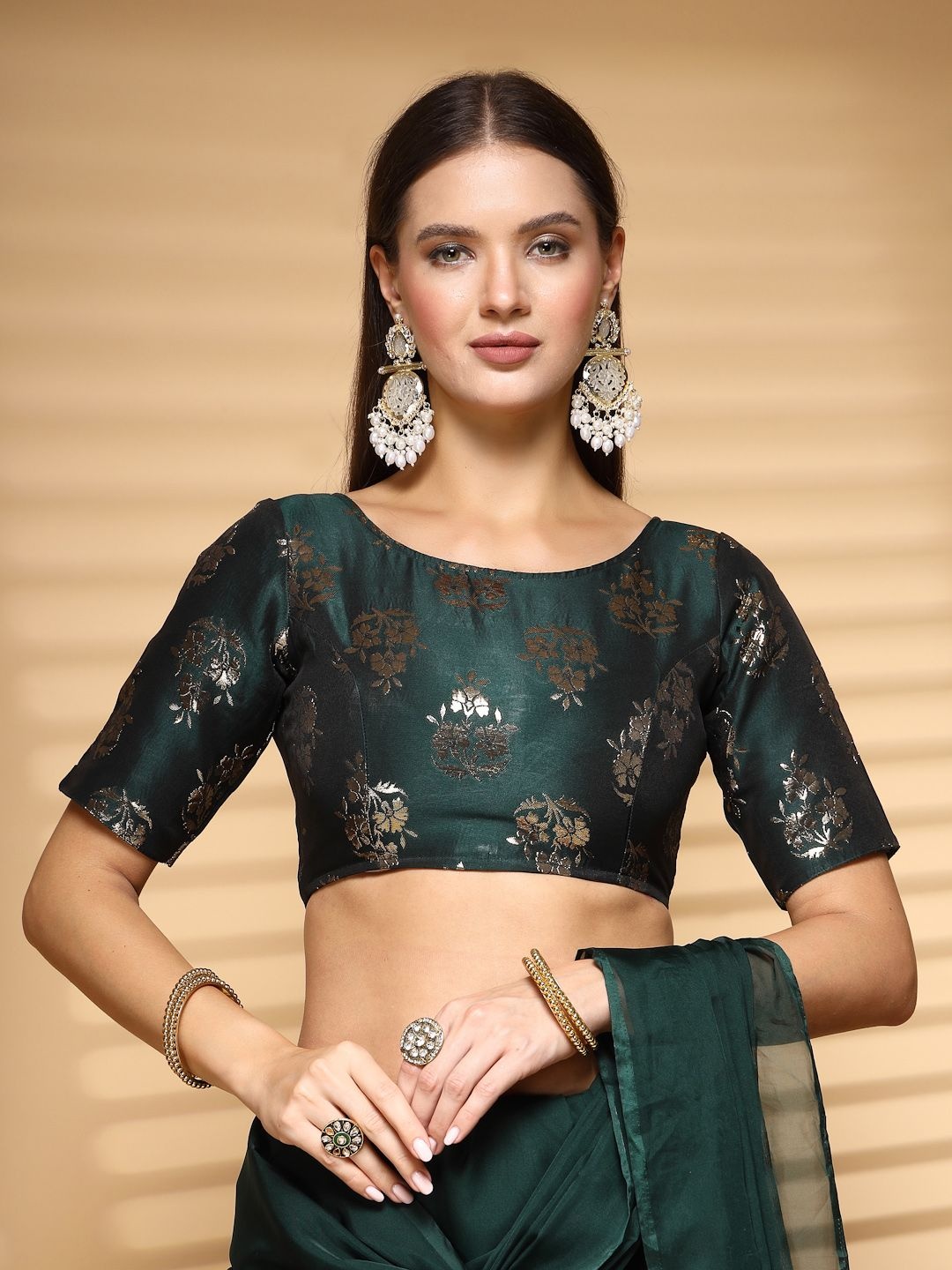 

Oomph! Women Non Padded Boat Neck Saree Blouse, Green