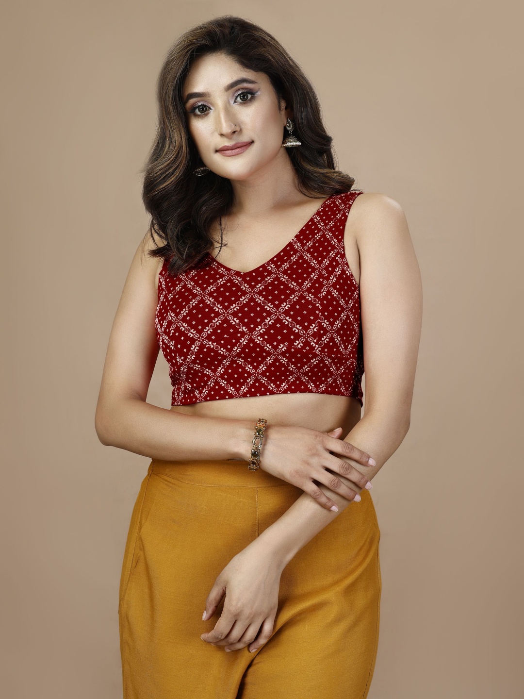 

Oomph! Women Non Padded V Neck Saree Blouse, Red