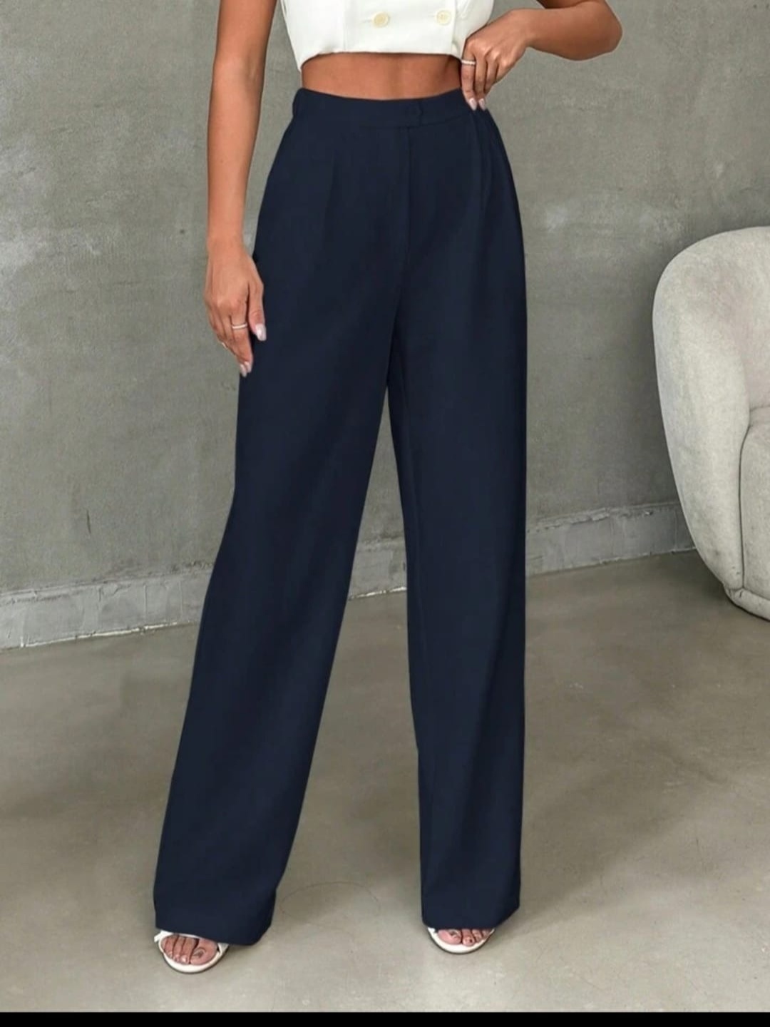 

Next One Women Smart Straight Fit High-Rise Trousers, Navy blue