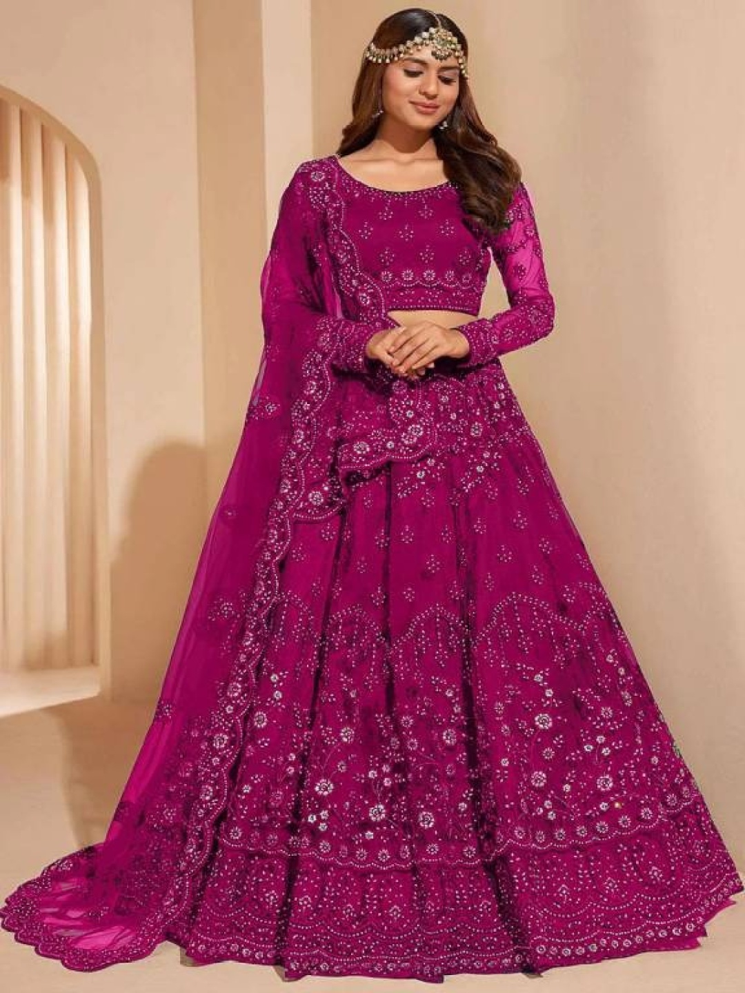 

Cute fellow Embroidered Thread Work Semi-Stitched Lehenga & Unstitched Blouse With Dupatta, Pink