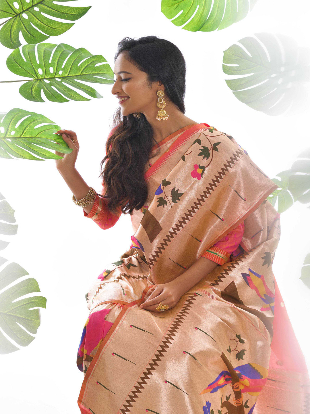 

Kandora Woven Design Zari Pure Silk Banarasi Saree, Peach