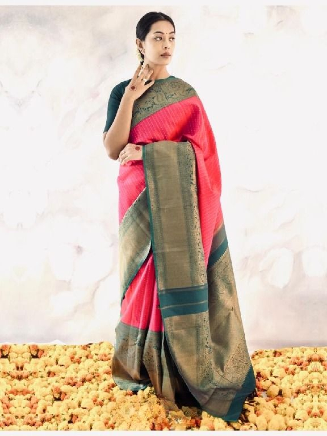 

bansari textiles Woven Design Zari Kanjeevaram Saree, Pink